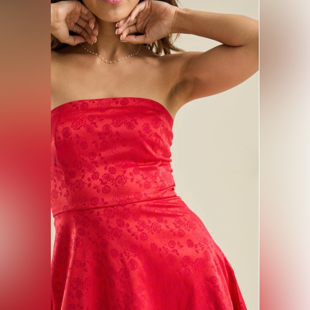 NWT Altar’d State Lilia Strapless Jacquard Bow Dress - Picture 4 of 7